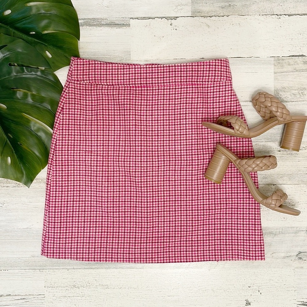 J.Crew Pink Houndstooth Mini Skirt